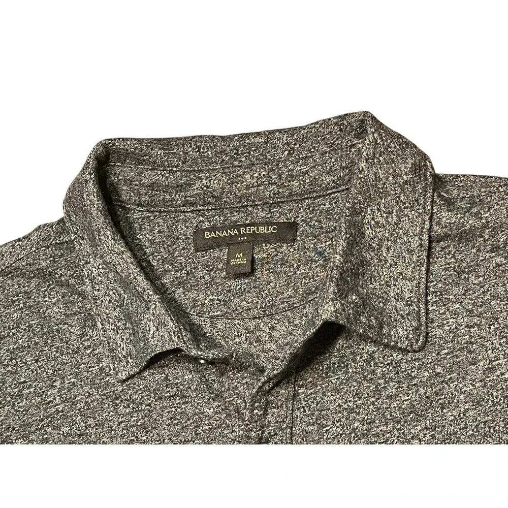 Banana Republic Men's Cotton Knit Button-Up Shirt M Gray Solid Point Collar